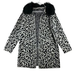 Angeleno Cardigan Sweater Women's Oversized Medium-XL Leopard Print Faux Fur Mob